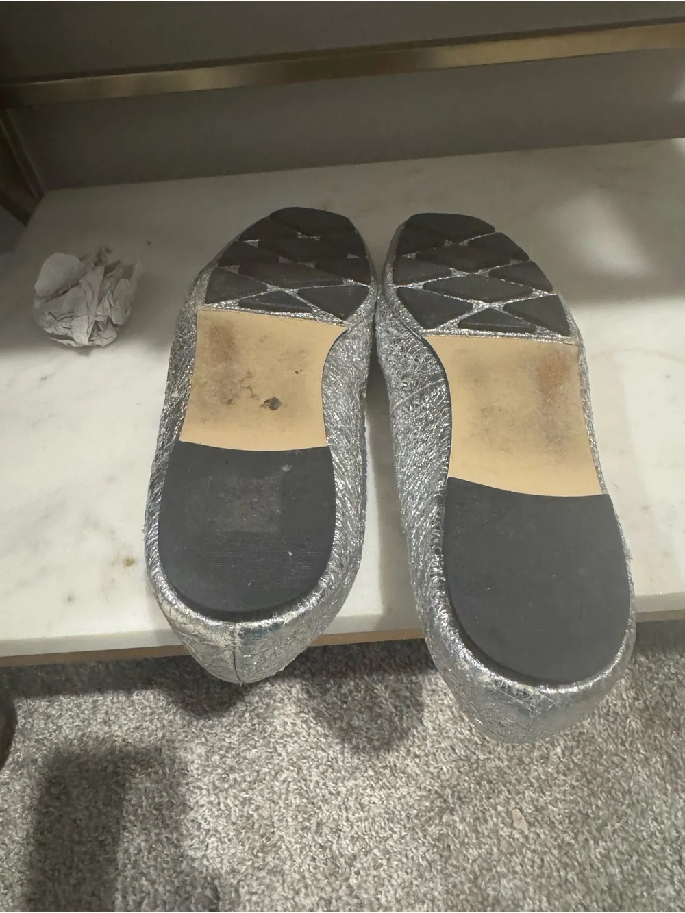 Tory Burch Metallic Silver Ballet Flats with Bow